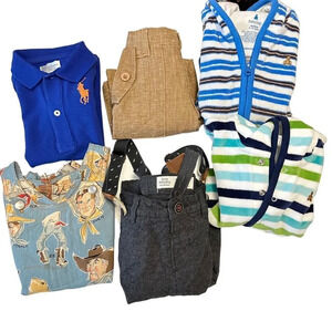 Baby Boy 6 Piece Bundle of Clothing 6-12 Months Pajamas Overalls